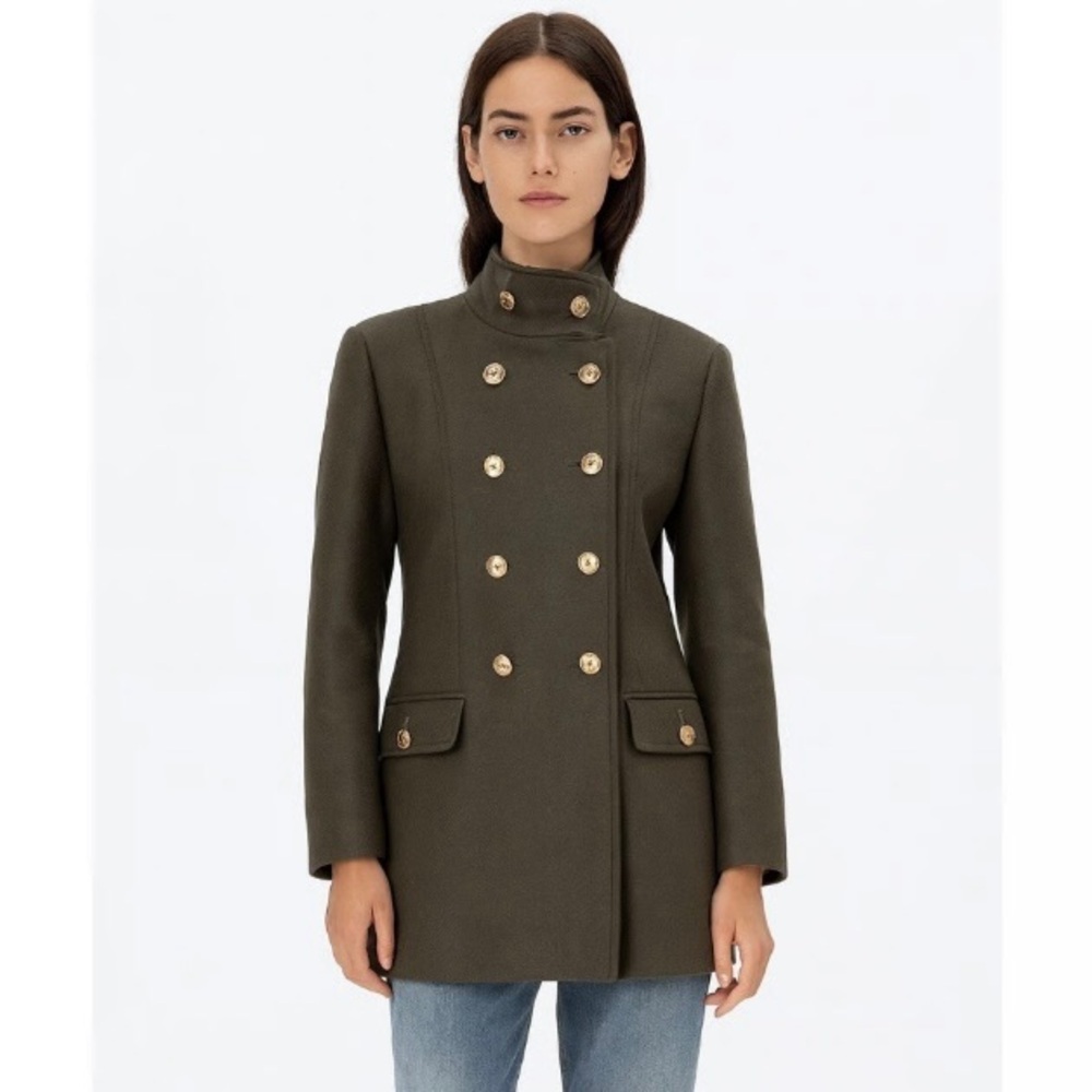 Zara X Manteca Italian Wool Blend Double Breasted Pea Coat size S